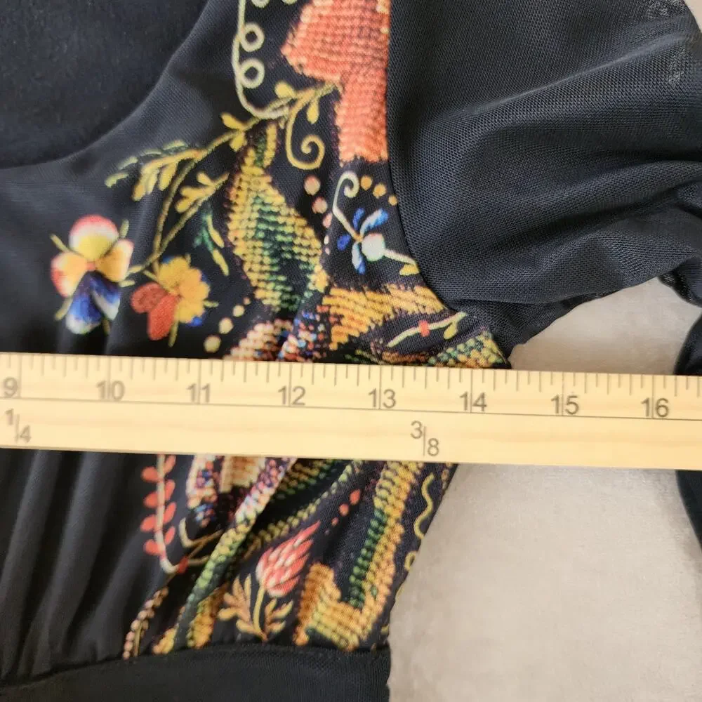 Desigual by Christian Lacoix XS pleated mesh waist Artsy Boho Festival floral - Picture 14 of 16
